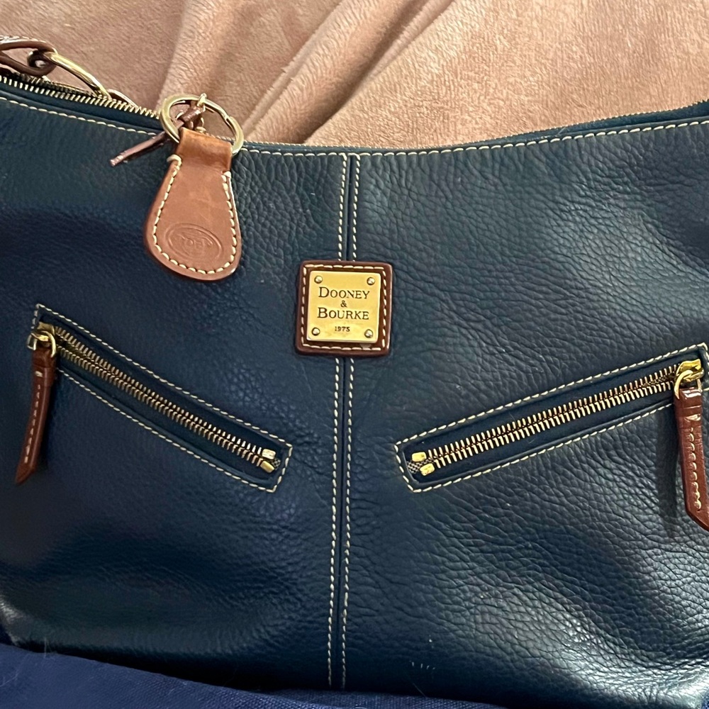 Blue leather handbag